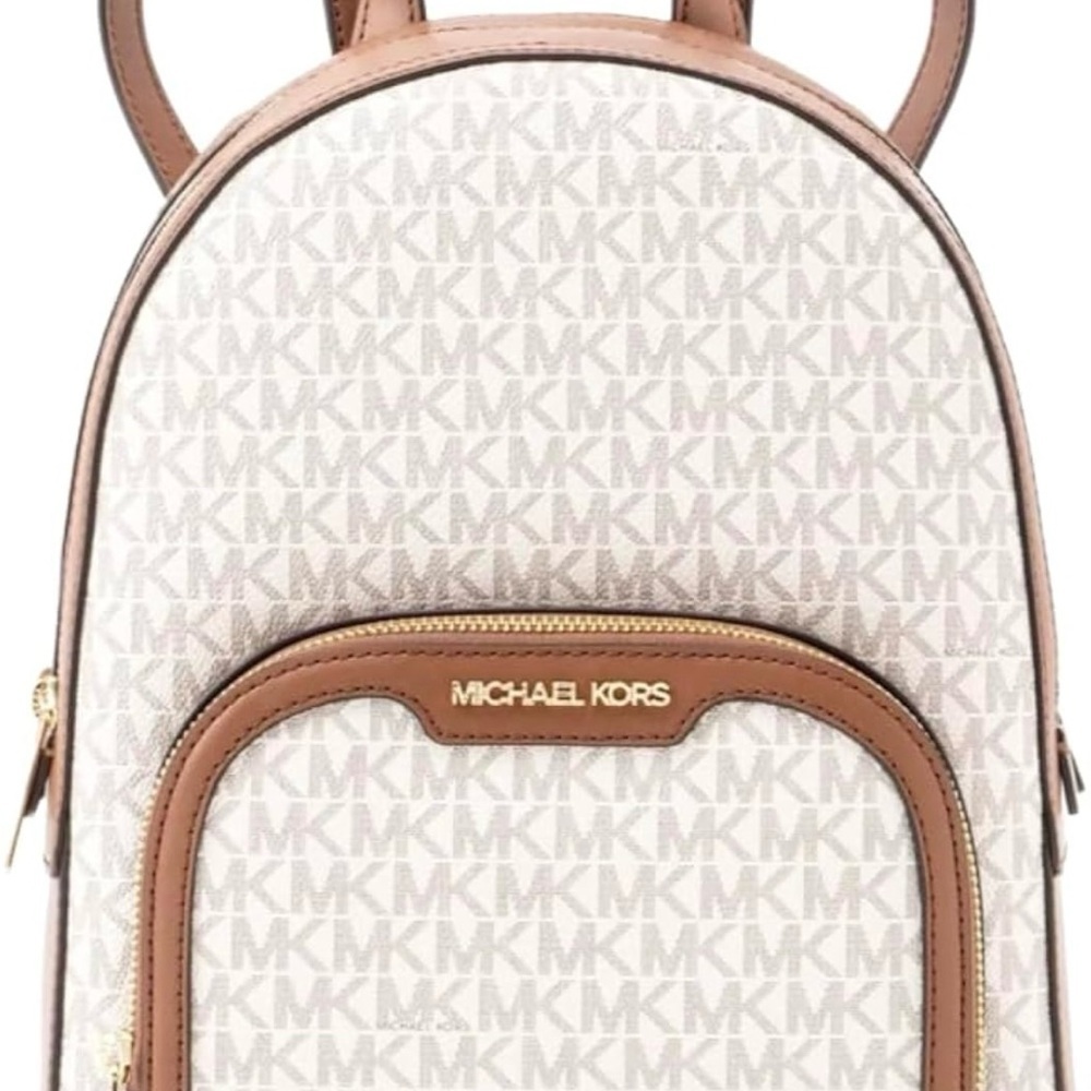 Michael Kors White and Brown Monogram Backpack